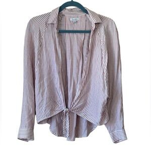 Love Fire Women's  Relaxed Fit Red & White Stripe Tie Front Blouse Size Medium